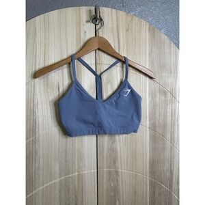 Gymshark Solace Sports Bra Blue Grey V Neck T-Back GLSB4748-GB-AW20-238 Small